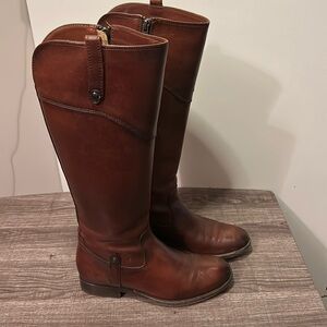 Fye Melissa Tab Tall Boots Boot Leather Riding Equestrian Redwood Brown Size 5.5